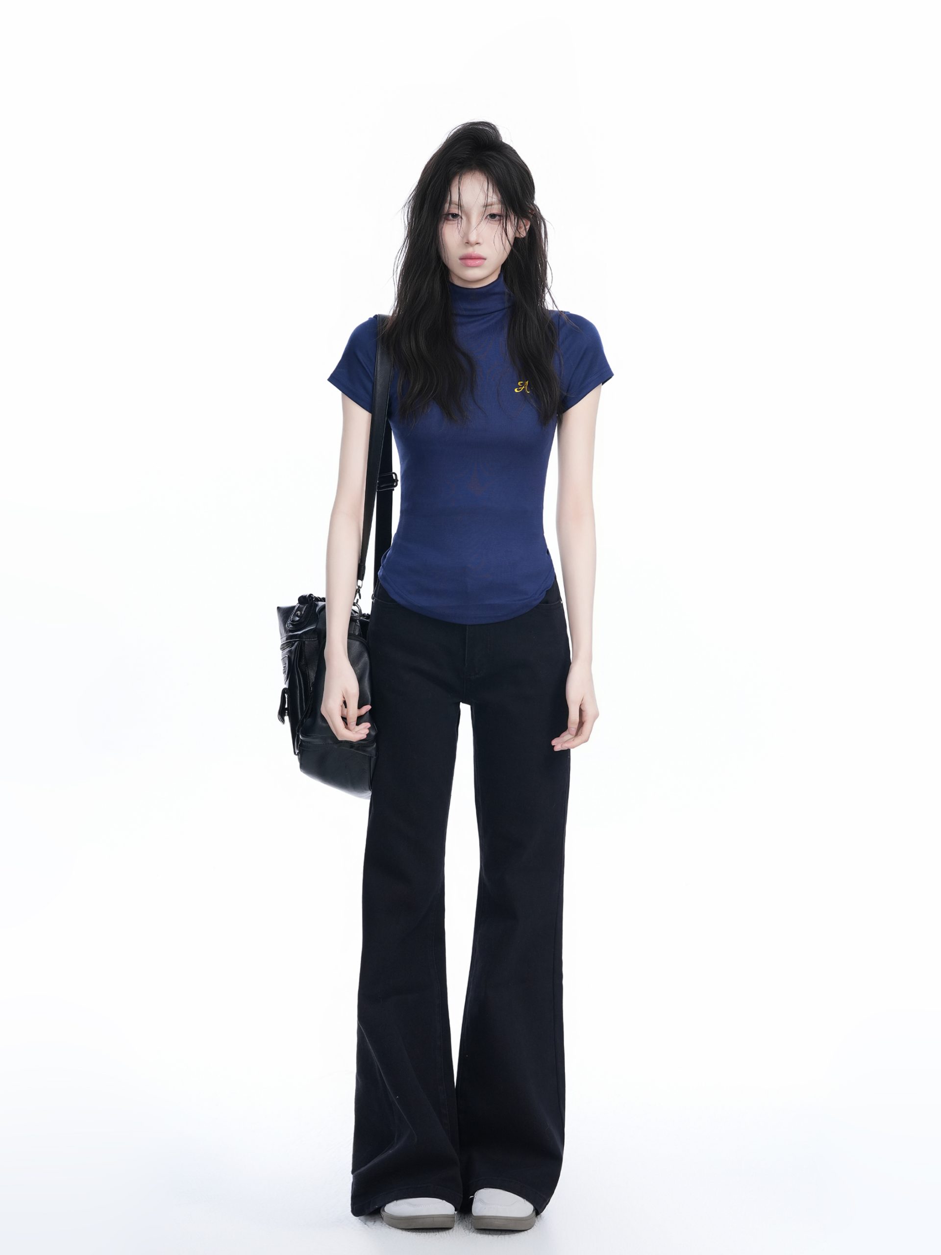 Korean-Style High-Neck Embroidered Short Sleeve T-Shirt for Women – Trendy Fitted Top for Spicy Y2K Fashion Lovers Korean-Style High-Neck Embroidered Short Sleeve T-Shirt for Women – Trendy Fitted Top for Spicy Y2K Fashion Lovers