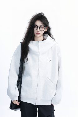 Korean Style High-Neck Hooded Cardigan Sweatshirt for Women - Spring Loose Unisex Zip-Up Jacket