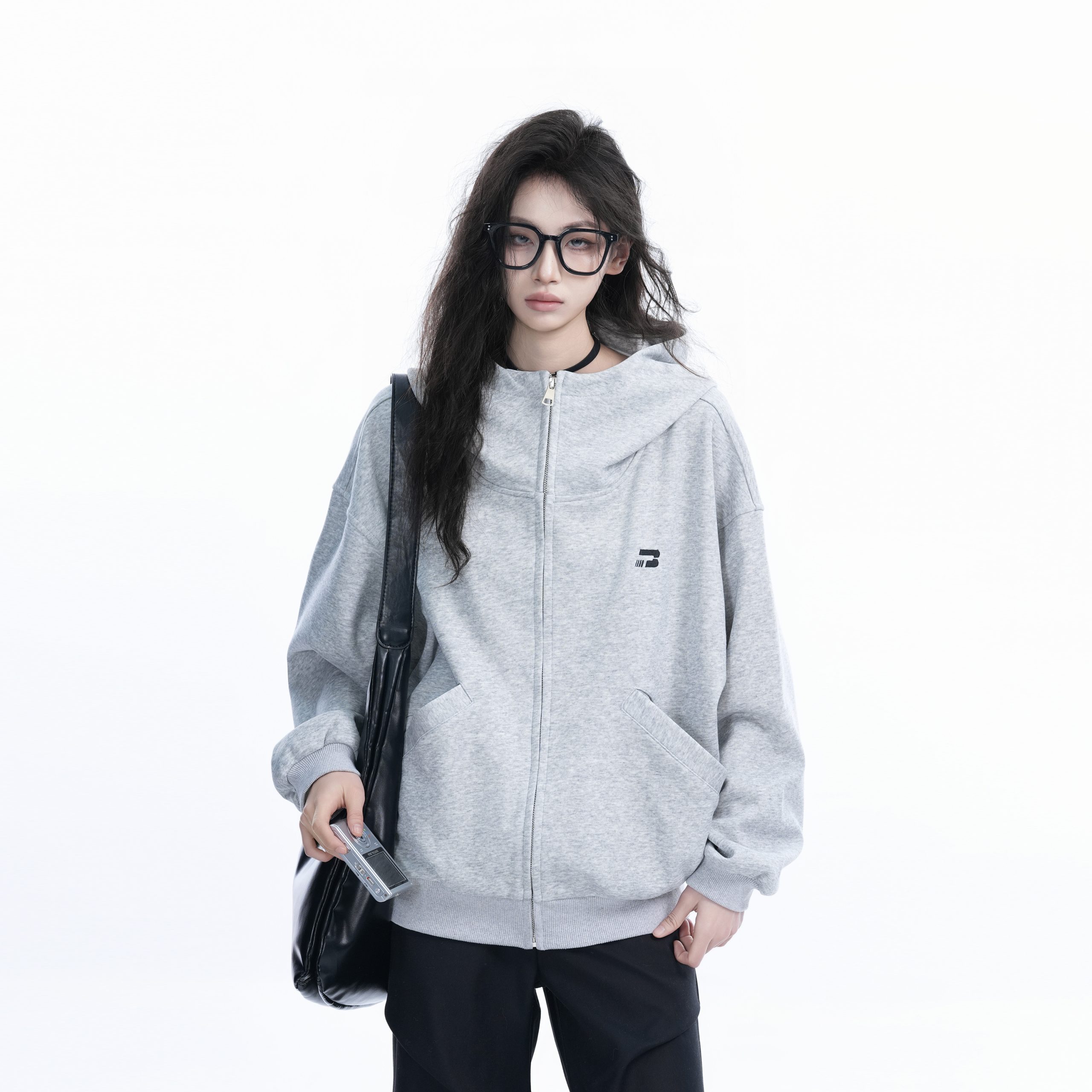 Korean Style High-Neck Hooded Cardigan Sweatshirt for Women - Spring Loose Unisex Zip-Up Jacket Korean Style High-Neck Hooded Cardigan Sweatshirt for Women - Spring Loose Unisex Zip-Up Jacket