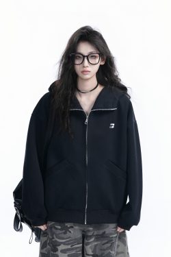 Korean Style High-Neck Hooded Cardigan Sweatshirt for Women - Spring Loose Unisex Zip-Up Jacket