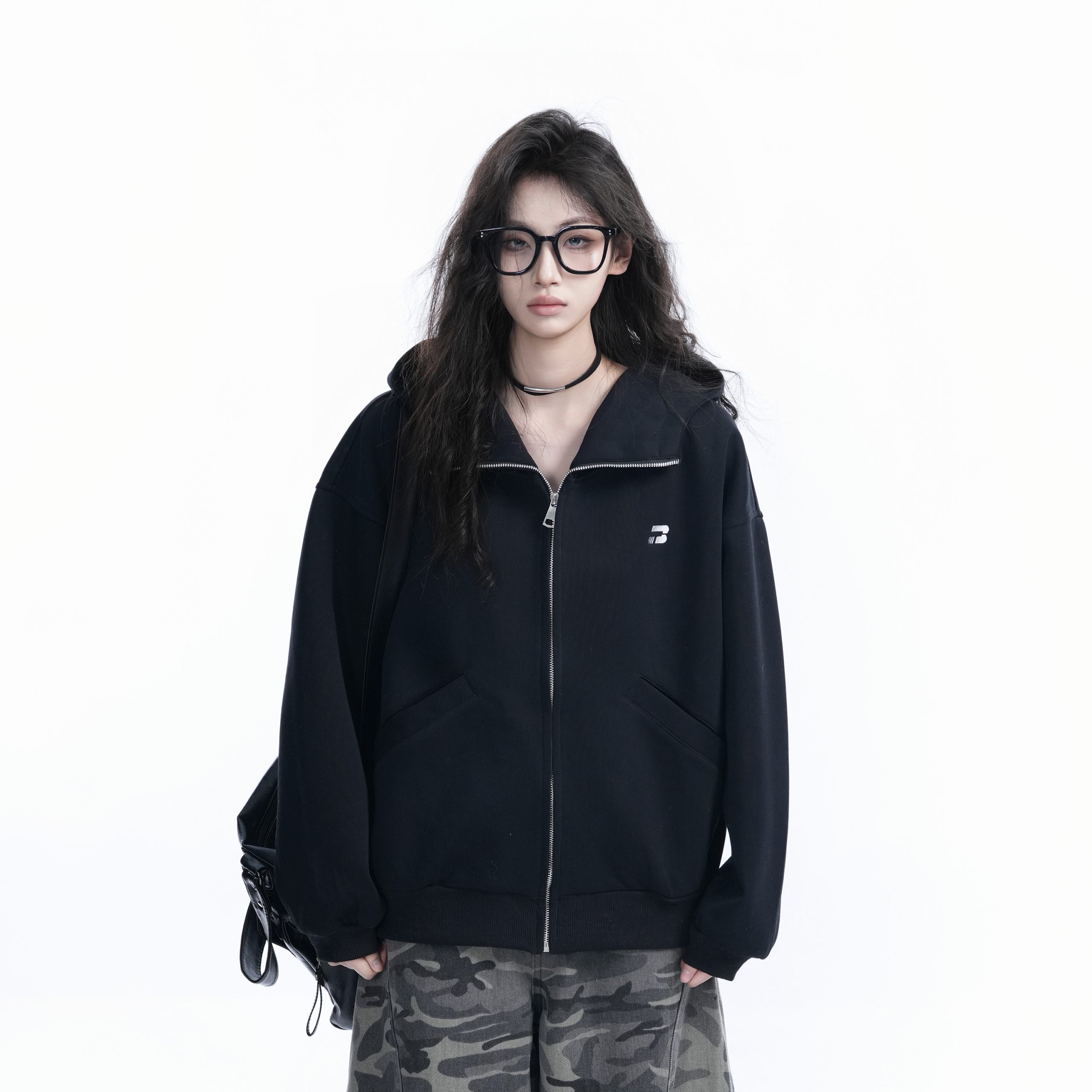 Korean Style High-Neck Hooded Cardigan Sweatshirt for Women - Spring Loose Unisex Zip-Up Jacket Korean Style High-Neck Hooded Cardigan Sweatshirt for Women - Spring Loose Unisex Zip-Up Jacket