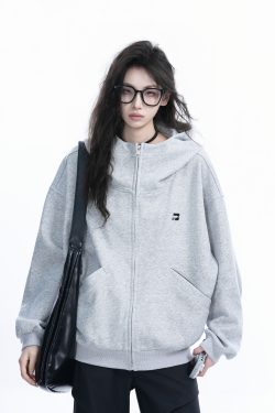 Korean Style High-Neck Hooded Cardigan Sweatshirt for Women - Spring Loose Unisex Zip-Up Jacket
