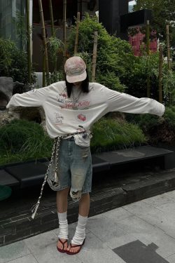 Korean Style Kitty Cat Print Casual Loose Long Sleeve Cotton Shirt for Women - Versatile Everyday Top