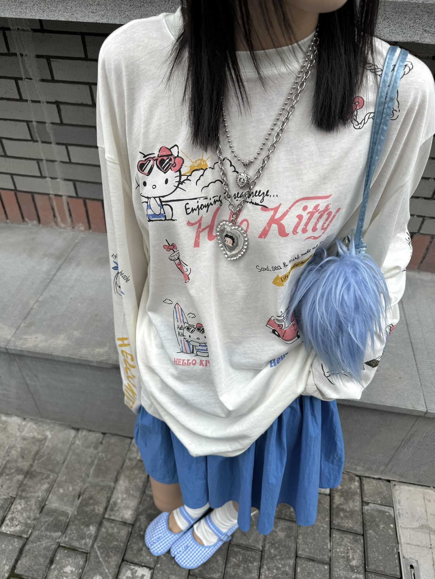 Korean Style Kitty Cat Print Casual Loose Long Sleeve Cotton Shirt for Women - Versatile Everyday Top Korean Style Kitty Cat Print Casual Loose Long Sleeve Cotton Shirt for Women - Versatile Everyday Top