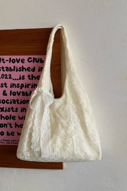 Korean-Style Lace Flower Canvas Tote Bag for Women, 2025 Large Capacity Shoulder Bag for Commuting and Everyday Use