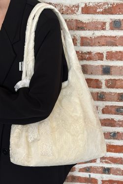 Korean-Style Lace Flower Canvas Tote Bag for Women, 2025 Large Capacity Shoulder Bag for Commuting and Everyday Use