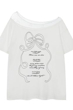 Korean-Style Lace Spliced Off-Shoulder Short Sleeve T-Shirt for Women – Loose Fit, Sweet Design, Perfect for Casual Y2K Fashion