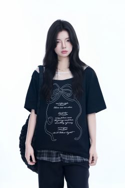 Korean-Style Lace Spliced Off-Shoulder Short Sleeve T-Shirt for Women – Loose Fit, Sweet Design, Perfect for Casual Y2K Fashion