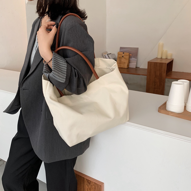 Korean-Style Large Capacity Eco-Friendly Canvas Shoulder Bag - Artistic Handheld Backpack for Women Korean-Style Large Capacity Eco-Friendly Canvas Shoulder Bag - Artistic Handheld Backpack for Women