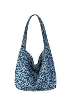 Korean-Style Leopard Print Canvas Tote Bag - Large Capacity Versatile Shoulder Bag for Commuting and Daily Use