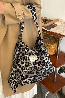 Korean-Style Leopard Print Wool Tote Bag for Women | Large Capacity Mother-Daughter Shoulder Crossbody Bag