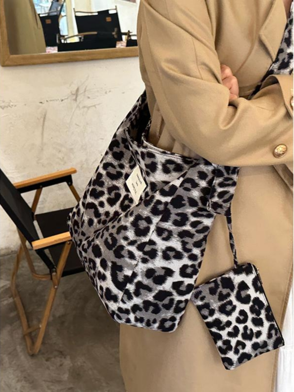 Korean-Style Leopard Print Wool Tote Bag for Women | Large Capacity Mother-Daughter Shoulder Crossbody Bag Korean-Style Leopard Print Wool Tote Bag for Women | Large Capacity Mother-Daughter Shoulder Crossbody Bag