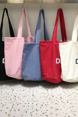 Korean Style Letter Canvas Tote Bag - Large Capacity Casual Shoulder Bag for Everyday Use