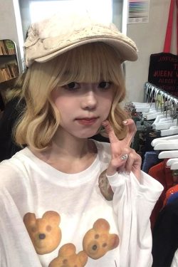 Korean Style Long Sleeve T-Shirt for Women - Spring Bear Dessert Print, Thin Sun Protection Cover-Up, Loose Casual Top