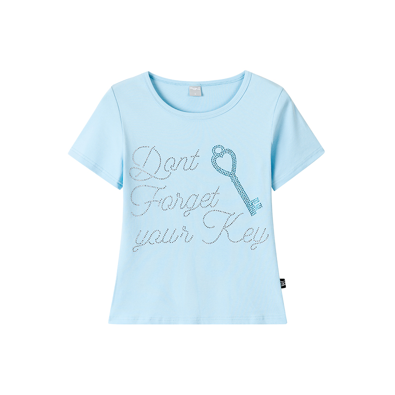 Korean-Style Love Key Rhinestone Short Sleeve Top for Women - Casual Cool Regular Fit Fashion Tee Korean-Style Love Key Rhinestone Short Sleeve Top for Women - Casual Cool Regular Fit Fashion Tee