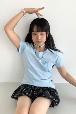 Korean-Style Love Key Rhinestone Short Sleeve Top for Women - Casual Cool Regular Fit Fashion Tee