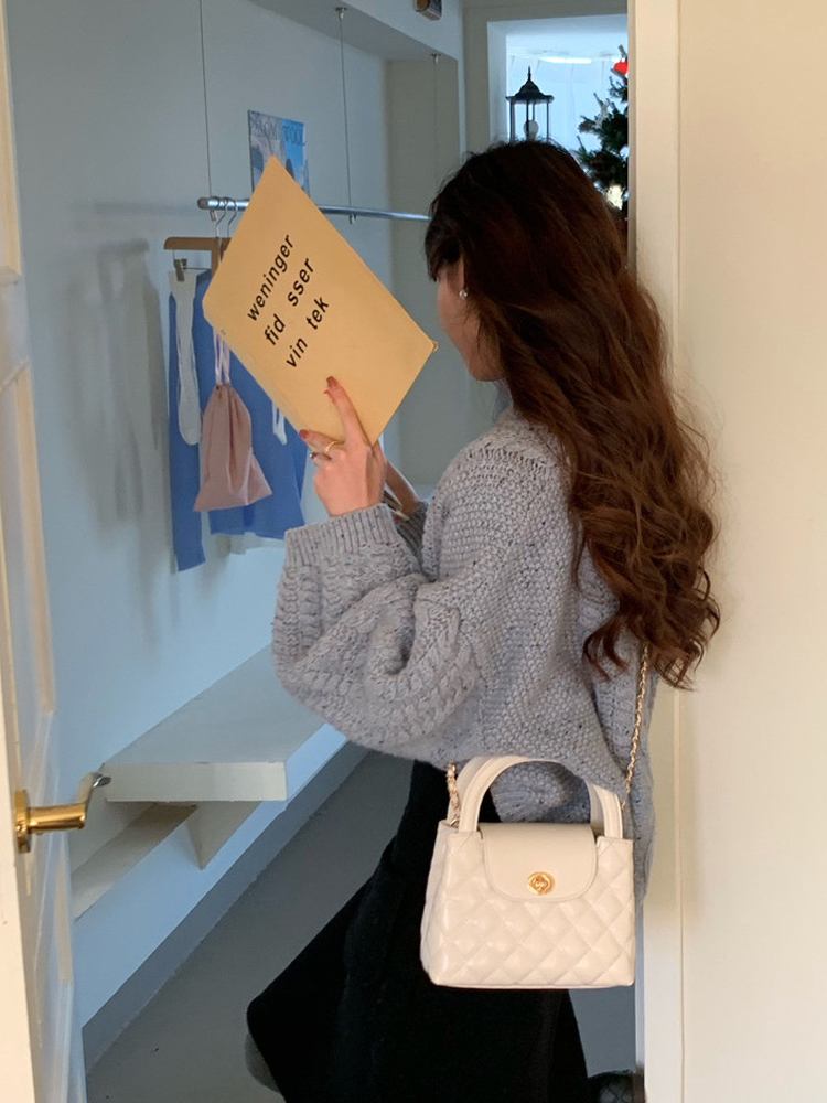 Korean-Style Minimalist Diamond-Patterned Small Crossbody Bag with Chain Handle - Trendy Fashionable Handheld Purse for 2024 Korean-Style Minimalist Diamond-Patterned Small Crossbody Bag with Chain Handle - Trendy Fashionable Handheld Purse for 2024