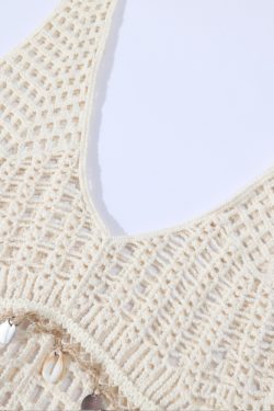 Korean-Style Minimalist Hollow Knit Cardigan and T-Shirt Two-Piece Set with Bohemian Fringe for Vacation Style