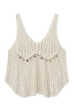 Korean-Style Minimalist Hollow Knit Cardigan and T-Shirt Two-Piece Set with Bohemian Fringe for Vacation Style