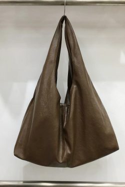 Korean Style Minimalist Large Capacity Tote Bag in High-Quality Silver Oil Wax Leather – Stylish Handheld Shoulder Bag for Everyday Use