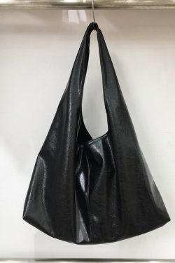 Korean Style Minimalist Large Capacity Tote Bag in High-Quality Silver Oil Wax Leather – Stylish Handheld Shoulder Bag for Everyday Use