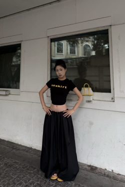 Korean Style Minimalist Letter Print Fitted Short-Sleeve High-Stretch Cotton T-Shirt for Women