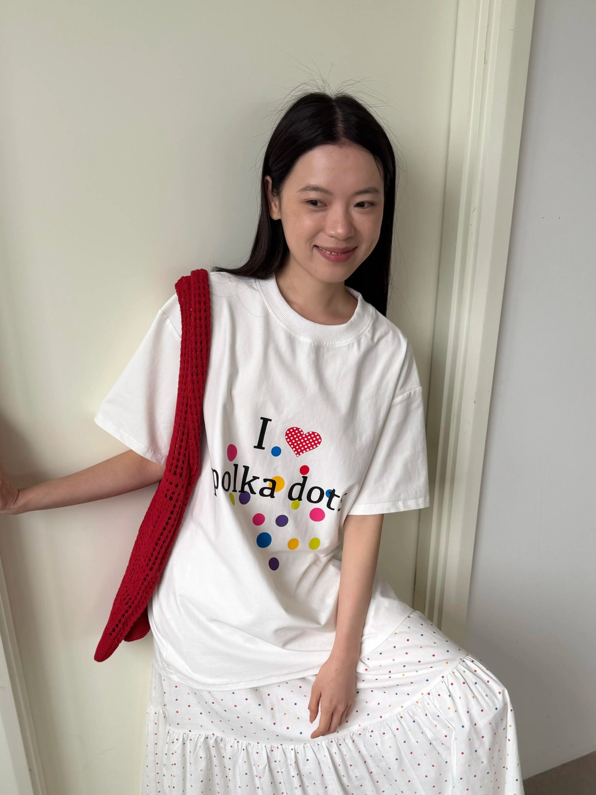 Korean Style Minimalist Polka Dot Color-Block Heart Print Short Sleeve Fitted Cotton T-Shirt for Women Korean Style Minimalist Polka Dot Color-Block Heart Print Short Sleeve Fitted Cotton T-Shirt for Women