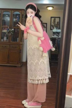 Korean-Style Multi-Color Tassel Shoulder Bag - Unique Artistic Striped Underarm Canvas Bag for Casual Outfits