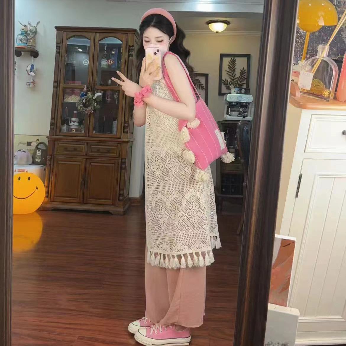 Korean-Style Multi-Color Tassel Shoulder Bag - Unique Artistic Striped Underarm Canvas Bag for Casual Outfits Korean-Style Multi-Color Tassel Shoulder Bag - Unique Artistic Striped Underarm Canvas Bag for Casual Outfits