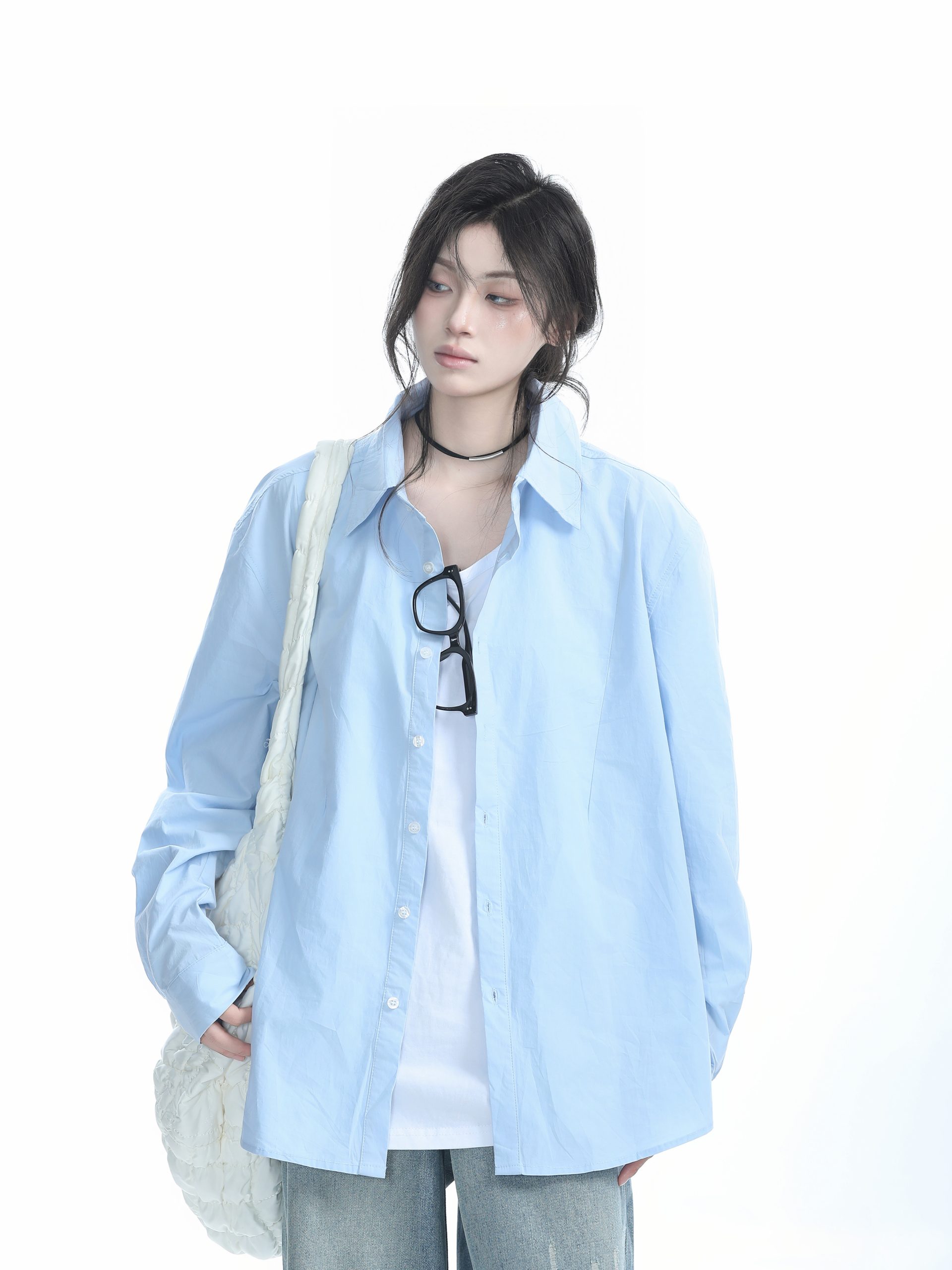 Korean Style Oversized Black Long Sleeve Shirt for Women - High-End Casual Autumn Top with "Sit and Eat Until the Mountains Are Empty" Design Korean Style Oversized Black Long Sleeve Shirt for Women - High-End Casual Autumn Top with "Sit and Eat Until the Mountains Are Empty" Design