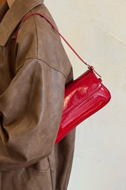 Korean Style Patent Leather Baguette Bag 2025 - Simple Underarm Shoulder Handbag for Commuting, Chic High-End Fashion Accessory