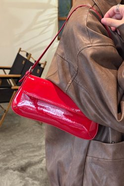 Korean Style Patent Leather Baguette Bag 2025 - Simple Underarm Shoulder Handbag for Commuting, Chic High-End Fashion Accessory