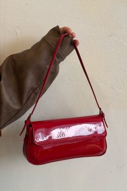 Korean Style Patent Leather Baguette Bag 2025 - Simple Underarm Shoulder Handbag for Commuting, Chic High-End Fashion Accessory