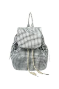 Korean-Style Plaid Drawstring Backpack - Large Capacity Lightweight Nylon Student Commuter Bag