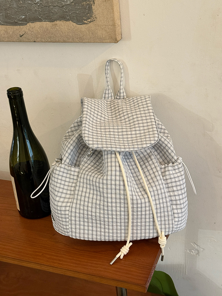 Korean-Style Plaid Drawstring Backpack - Large Capacity Lightweight Nylon Student Commuter Bag Korean-Style Plaid Drawstring Backpack - Large Capacity Lightweight Nylon Student Commuter Bag