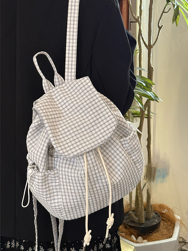 Korean-Style Plaid Drawstring Backpack - Large Capacity Lightweight Nylon Student Commuter Bag Korean-Style Plaid Drawstring Backpack - Large Capacity Lightweight Nylon Student Commuter Bag