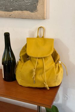 Korean-Style Plaid Drawstring Backpack - Large Capacity Lightweight Nylon Student Commuter Bag