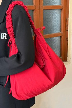 Korean-Style Pleated Drawstring Cloud Bag - Large Capacity Lazy Shoulder Crossbody Canvas Bag for Commuters