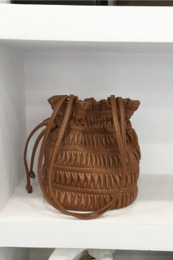 Korean Style Pleated Drawstring Shoulder Bag - Soft Leather Silver Bucket Bag for Chic Fashion Lovers