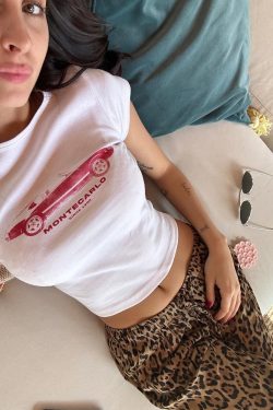 Korean Style Retro Car Print Short-Sleeve Fitted Slim Pure Cotton High-Stretch T-Shirt for Women