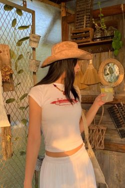 Korean Style Retro Car Print Short-Sleeve Fitted Slim Pure Cotton High-Stretch T-Shirt for Women