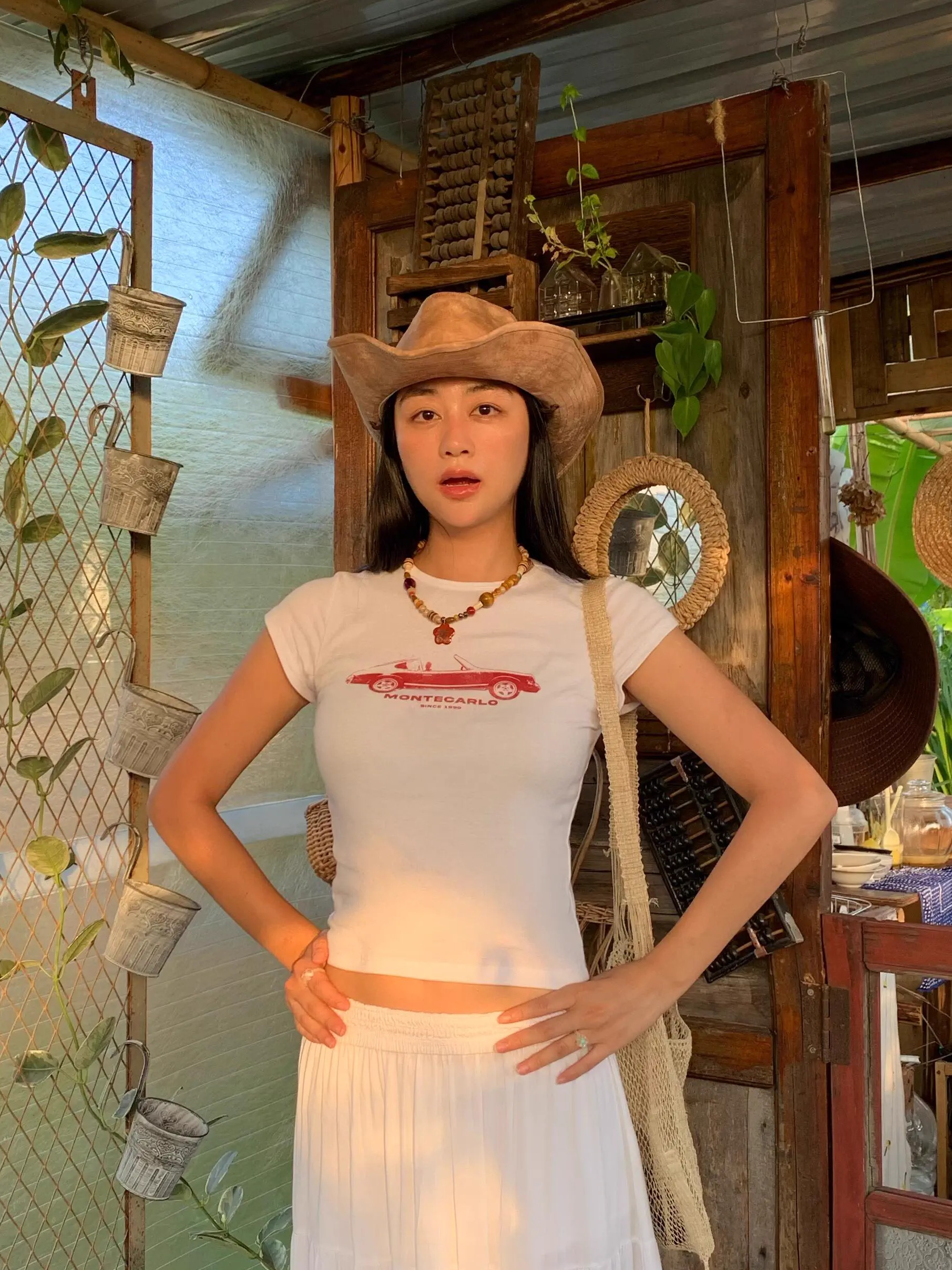 Korean Style Retro Car Print Short-Sleeve Fitted Slim Pure Cotton High-Stretch T-Shirt for Women Korean Style Retro Car Print Short-Sleeve Fitted Slim Pure Cotton High-Stretch T-Shirt for Women