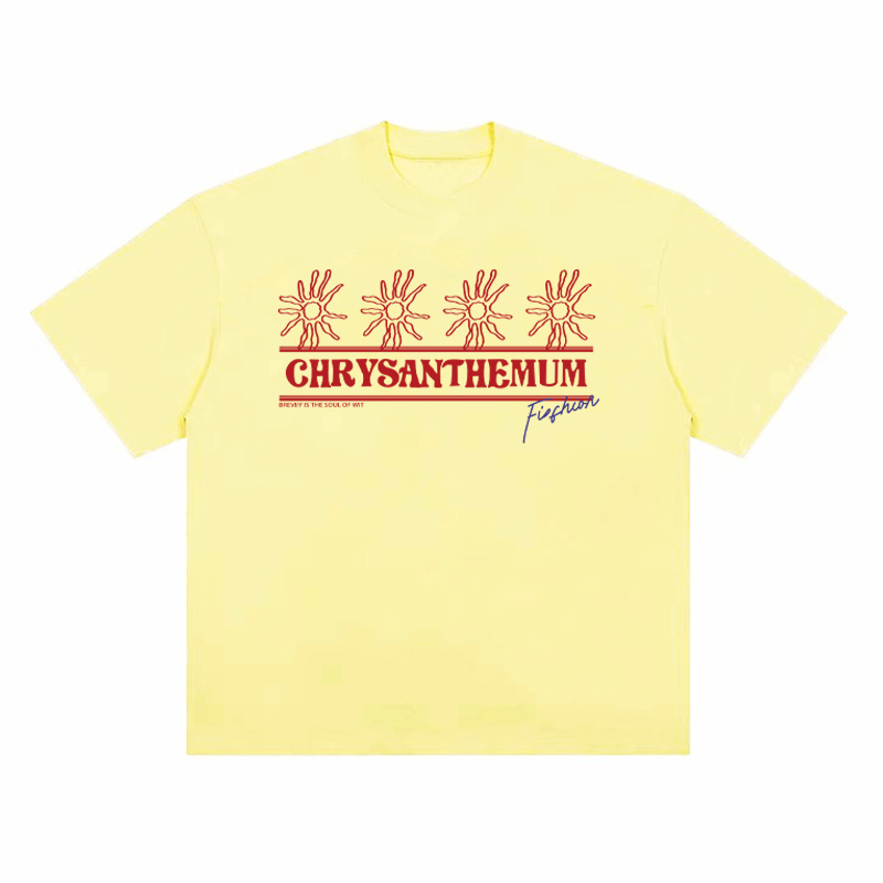 Korean-Style Retro Heavyweight T-Shirt for Women, Summer Sunflower Print, White Round Neck Short Sleeve, Loose Fit Top Korean-Style Retro Heavyweight T-Shirt for Women, Summer Sunflower Print, White Round Neck Short Sleeve, Loose Fit Top