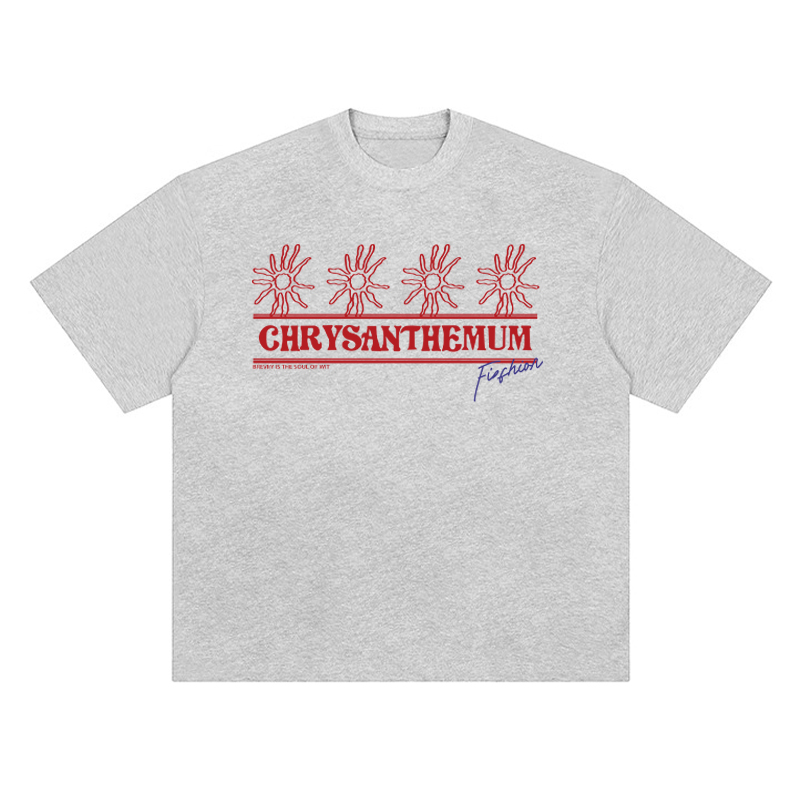 Korean-Style Retro Heavyweight T-Shirt for Women, Summer Sunflower Print, White Round Neck Short Sleeve, Loose Fit Top Korean-Style Retro Heavyweight T-Shirt for Women, Summer Sunflower Print, White Round Neck Short Sleeve, Loose Fit Top