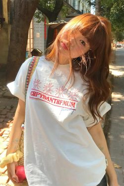 Korean-Style Retro Heavyweight T-Shirt for Women, Summer Sunflower Print, White Round Neck Short Sleeve, Loose Fit Top