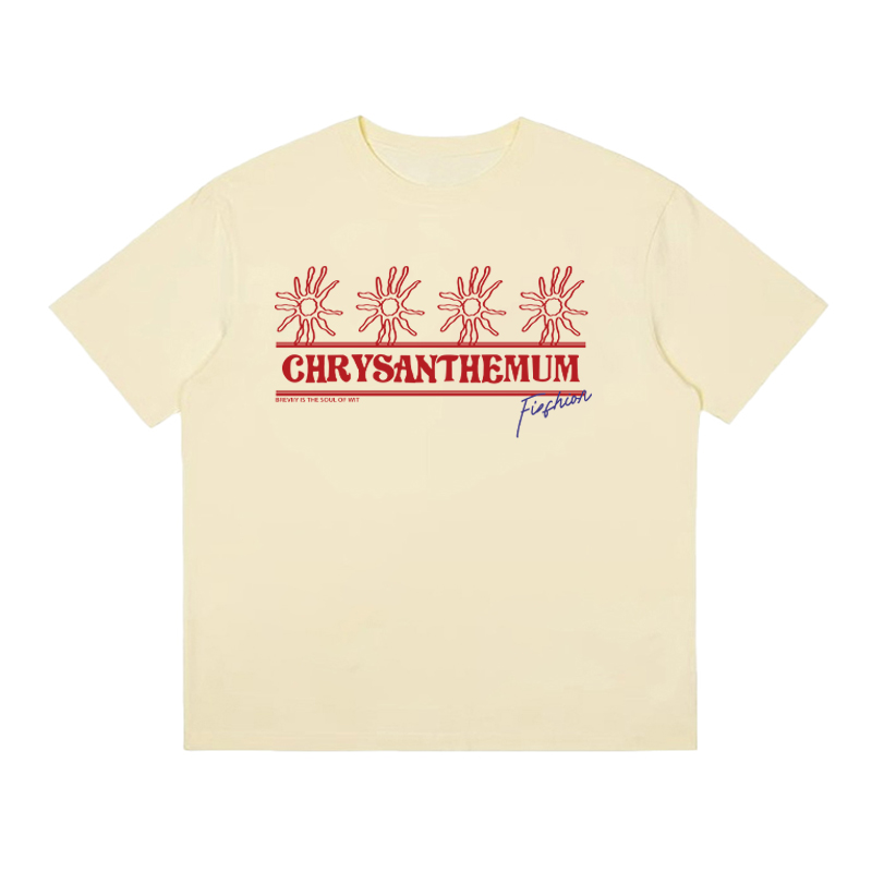 Korean-Style Retro Heavyweight T-Shirt for Women, Summer Sunflower Print, White Round Neck Short Sleeve, Loose Fit Top Korean-Style Retro Heavyweight T-Shirt for Women, Summer Sunflower Print, White Round Neck Short Sleeve, Loose Fit Top