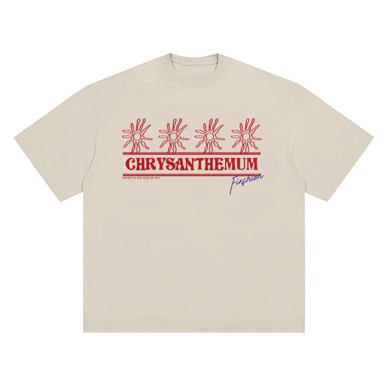 Korean-Style Retro Heavyweight T-Shirt for Women, Summer Sunflower Print, White Round Neck Short Sleeve, Loose Fit Top Korean-Style Retro Heavyweight T-Shirt for Women, Summer Sunflower Print, White Round Neck Short Sleeve, Loose Fit Top