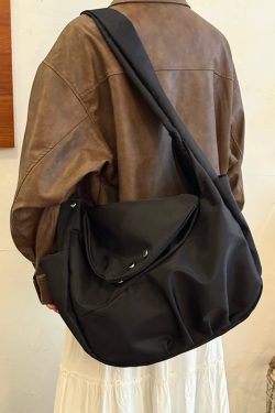 Korean-Style Retro Nylon Tote Bag, Large Capacity Messenger Bag for Commuting - Unisex Design, 2025 Trend