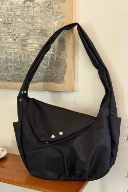 Korean-Style Retro Nylon Tote Bag, Large Capacity Messenger Bag for Commuting - Unisex Design, 2025 Trend
