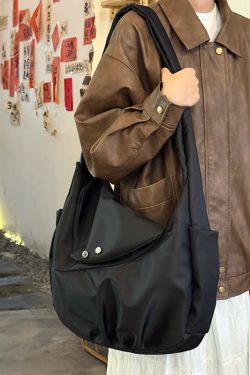 Korean-Style Retro Nylon Tote Bag, Large Capacity Messenger Bag for Commuting - Unisex Design, 2025 Trend